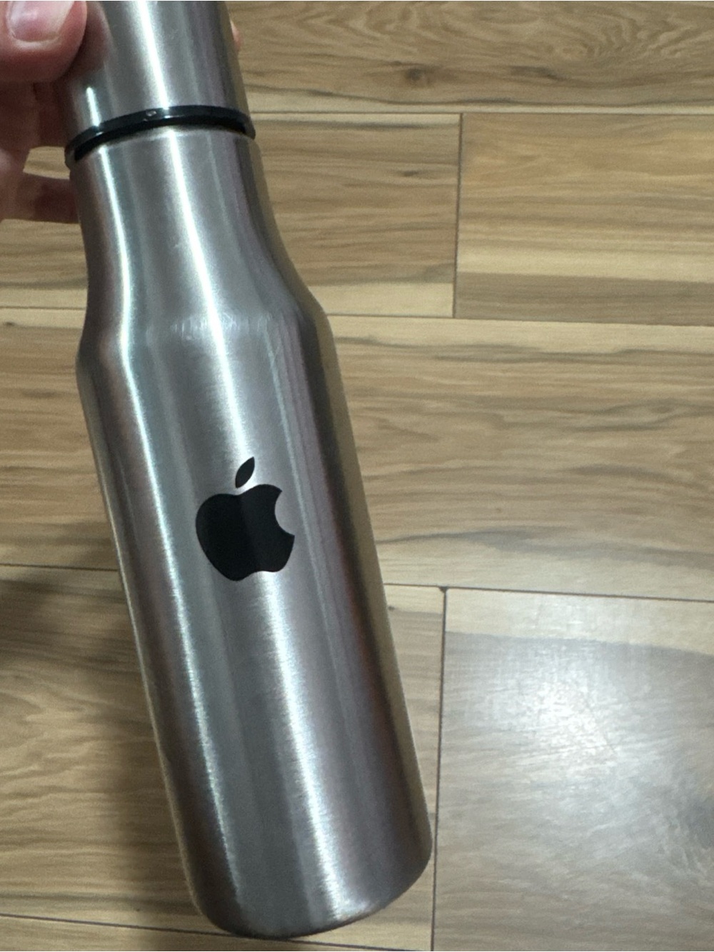 Stainless Steel Silver Water Bottle with Black Logo - Apple